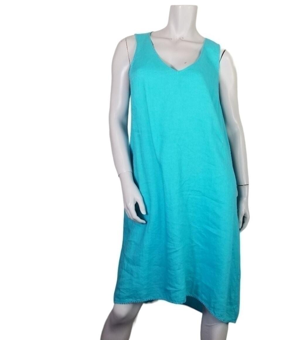 J. Jill Love Linen SZ L Petite Tank Dress SMALL FLAW NEW Blue High Low V Neck